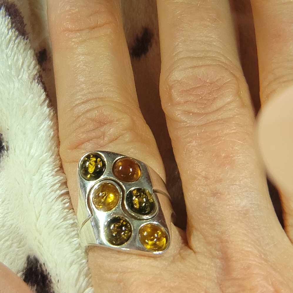 Natural Amber Sterling Silver Stackable Puzzle La… - image 3